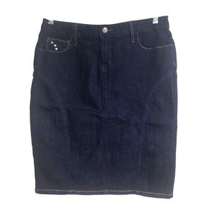 Hint Women's Drak‎ Blue Denim  Knee Length Skirt Size 11